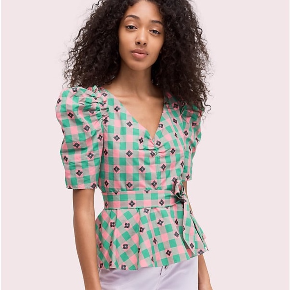 NWOT Kate Spade gingham spade blouse